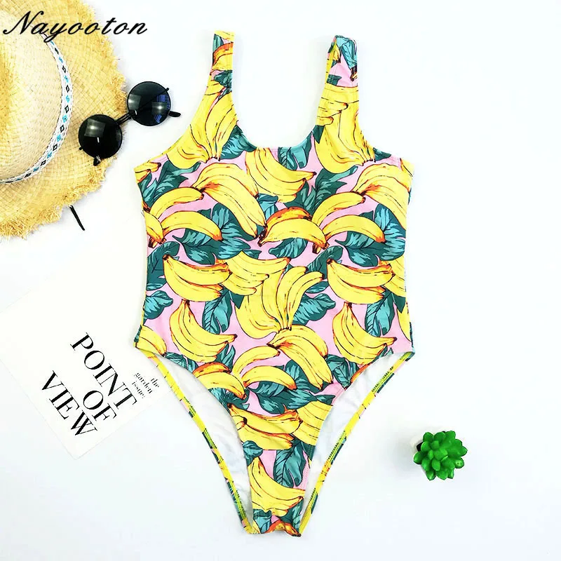 

2019 Push Up New Hot Sell One Piece Swimwear Women Sexy Halter Bandage Beach Brazilian Swimsuit Banana Floral Print Bathing Suit