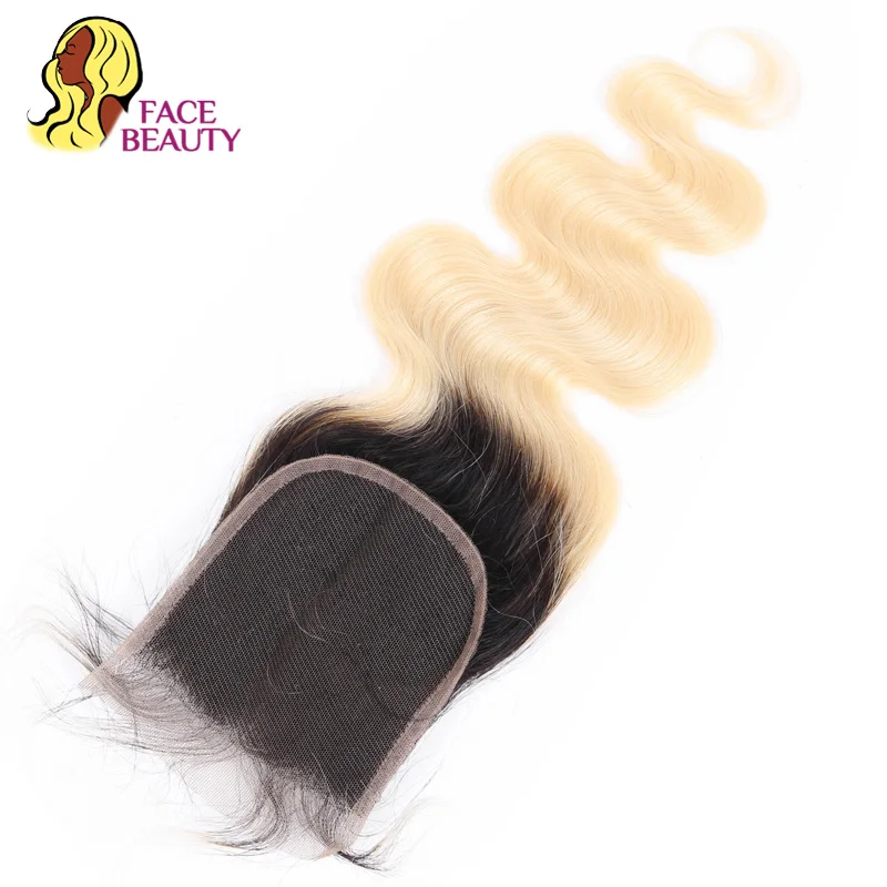 

Facebeauty 2 Tone Dark Root Peruvian Body Wave Remy Hair 1B 613 Blonde Ombre Lace Closure Human Hair Weave Free Part Closure