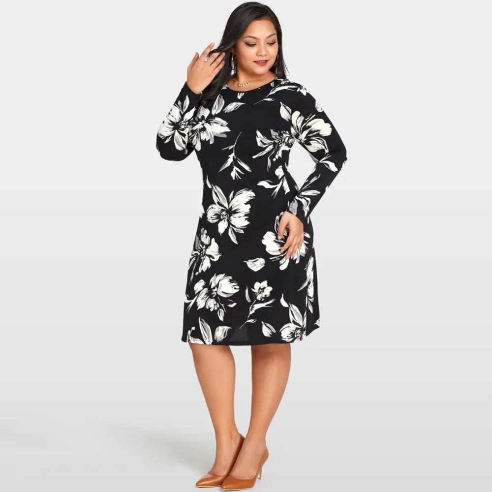 Large Sizes Floral Printed Dress Women Long Sleeve Midi Dress Casual Loose Plus Size Party Dresses female Gown 3XL 4XL 5XL Black
Large Sizes Floral Printed Dress Women Long Sleeve Midi Dress Casual Loose Plus Size Party Dresses female Gown 3XL 4XL 5XL Black