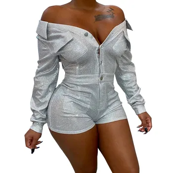 Sequin Jumpsuits Pocket Button Sexy Off Shoulder Long Sleeve Short Overalls Playsuits Club Party 2019 Summer One Piece Bodysuit
Sequin Jumpsuits Pocket Button Sexy Off Shoulder Long Sleeve Short Overalls Playsuits Club Party 2019 Summer One Piece Bodysuit
