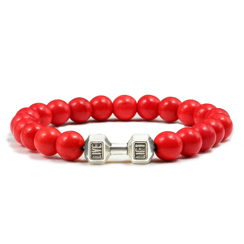 8MM White Red Yellow Stone Beads Metal Dumbbell Bracelet Male Female Fit Life Fitness Barbell Bracelets Yoga Jewelry for Unisex
8MM White Red Yellow Stone Beads Metal Dumbbell Bracelet Male Female Fit Life Fitness Barbell Bracelets Yoga Jewelry for Unisex