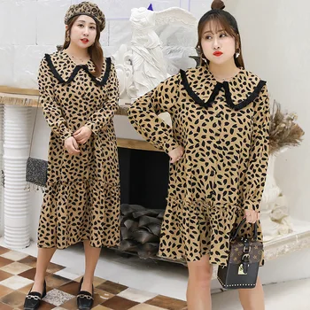 Spring Woman Plus Size Leopard Print Long Dress Korean Style Kawaii Petal Pan Collar Long Sleeve Casual Loose Dress Vestidos
Spring Woman Plus Size Leopard Print Long Dress Korean Style Kawaii Petal Pan Collar Long Sleeve Casual Loose Dress Vestidos