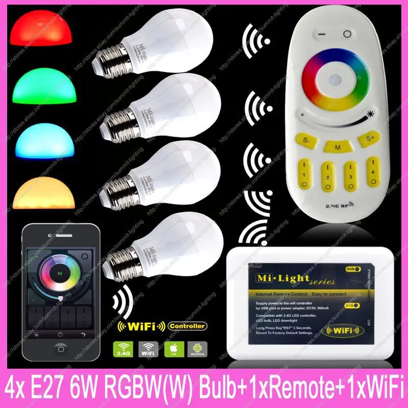 4x E27 Mi.Light 6W RGBW / RGBWW WiFi LED Bulb AC85-265V +1x WiFi iBox2 + 1x 2.4G RF Wireless 4-Zone Group Touch Remote Control 4x E27 Mi.Light 6W RGBW / RGBWW WiFi LED Bulb AC85-265V +1x WiFi iBox2 + 1x 2.4G RF Wireless 4-Zone Group Touch Remote Control<br><br>Aliexpress