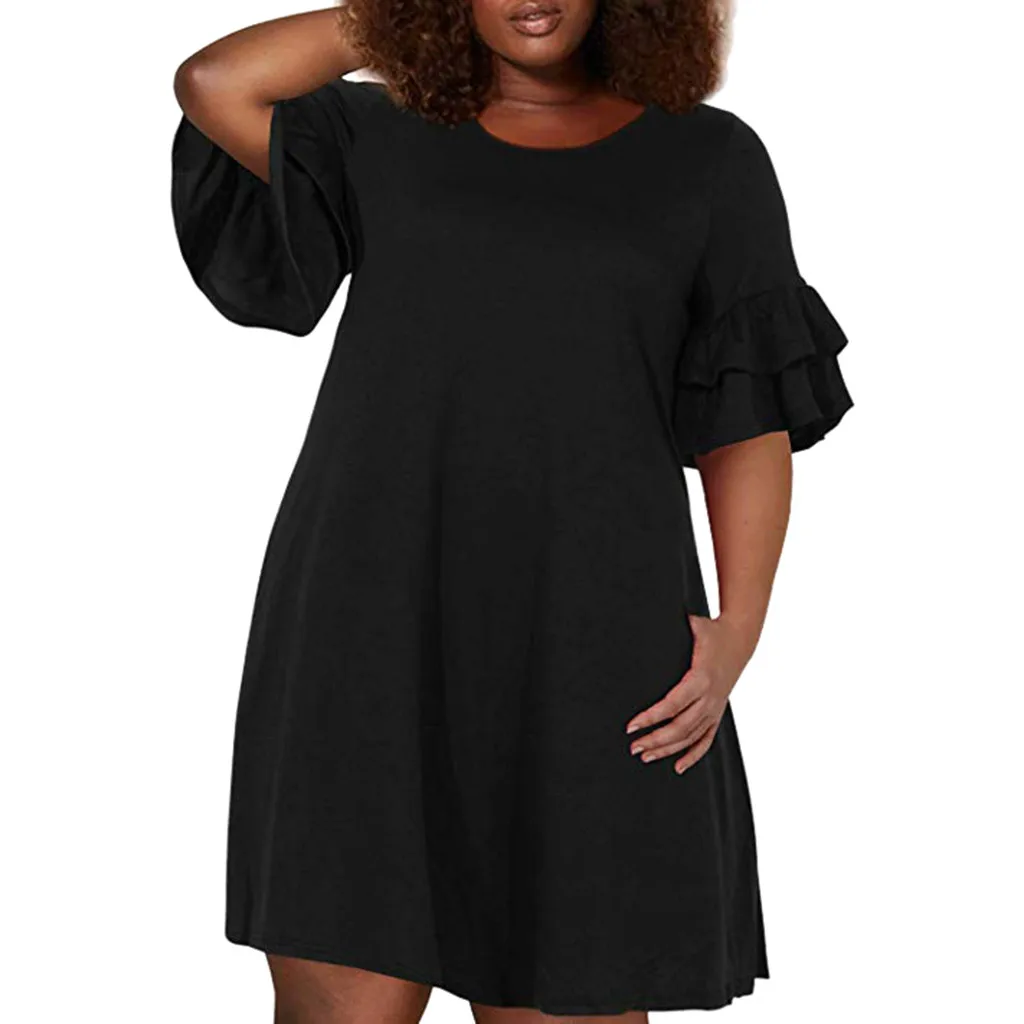 Plus Size Ladies Dresses 2019 Summer Women Ruffles Sleeve Larges Size Black Dress Loose Casual Party Shirt Dress with Pocket
Plus Size Ladies Dresses 2019 Summer Women Ruffles Sleeve Larges Size Black Dress Loose Casual Party Shirt Dress with Pocket