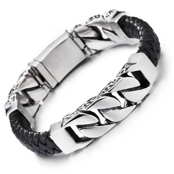 Мужской браслет из натуральной кожи в стиле ретро|curb chain bracelet|chain braceletchain bracelet men |