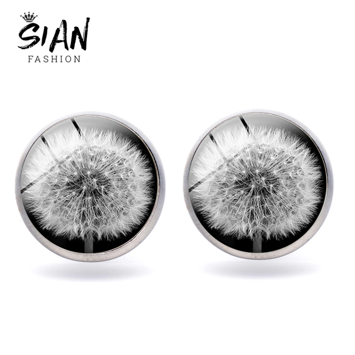 SIAN Dandelion Painting Earrings for Women Glass Dome Round Ear Studs Black and White Art Flower Earrings Jewelry Femme Brincos
SIAN Dandelion Painting Earrings for Women Glass Dome Round Ear Studs Black and White Art Flower Earrings Jewelry Femme Brincos