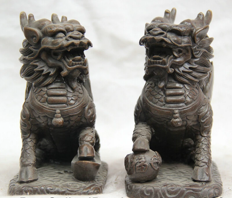 S1707 5 " Chinese Bronze Feng Shui Yuan Bao fly beast kylin PiXiu dragon Statue pair D0318 
S1707 5 " Chinese Bronze Feng Shui Yuan Bao fly beast kylin PiXiu dragon Statue pair D0318