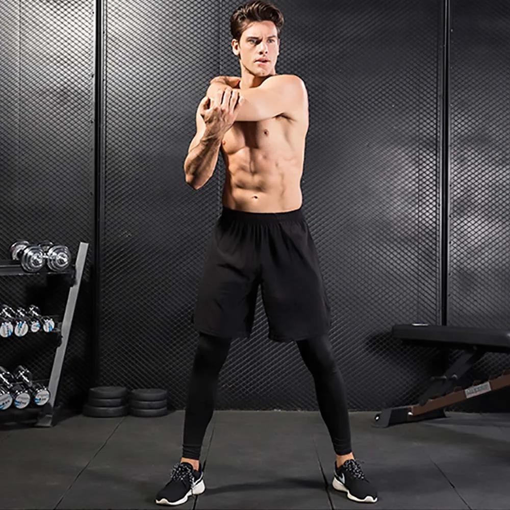 Фото Быстросохнущие штаны для фитнеса FDBRO спортивные мужские колготки с имитацией