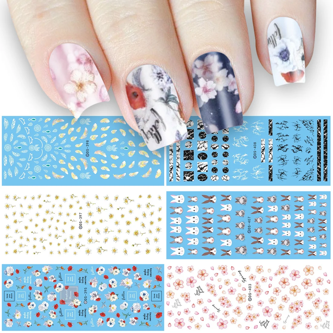 Marble Flower Design DecalsDaisy Rose Rabbit Feather Manicure Bunny Accessoires Easter Nail Art Water Sticker Decorations
Marble Flower Design DecalsDaisy Rose Rabbit Feather Manicure Bunny Accessoires Easter Nail Art Water Sticker Decorations