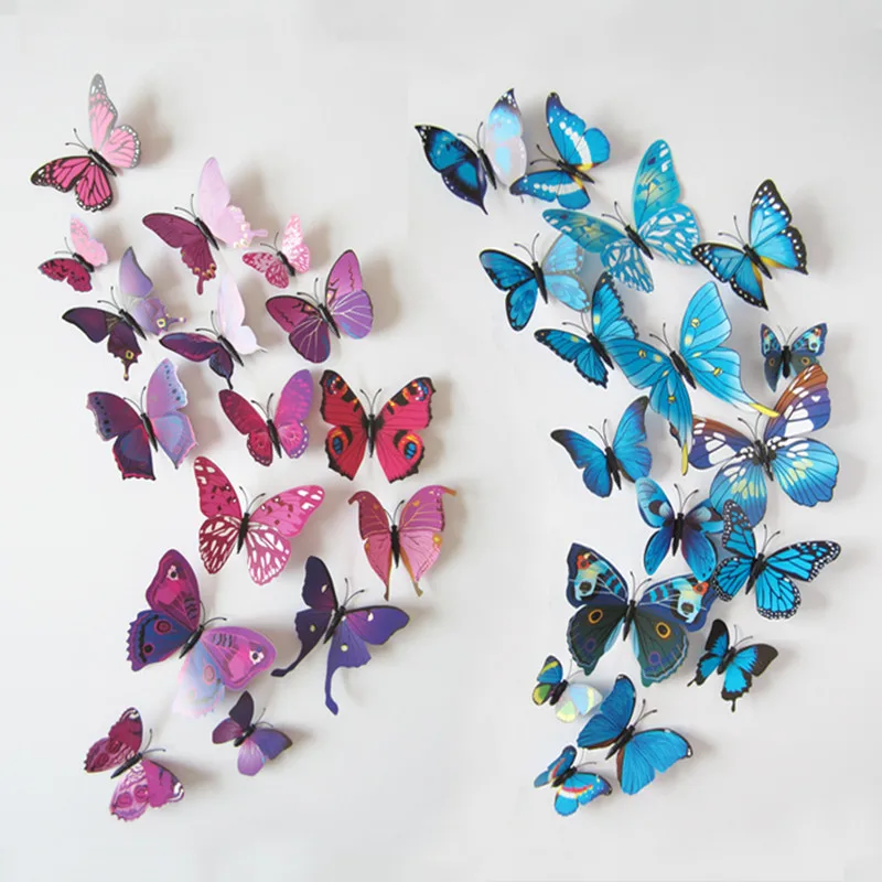 3D наклейки на стену в виде бабочек из ПВХ настенные для детской комнаты цветов
