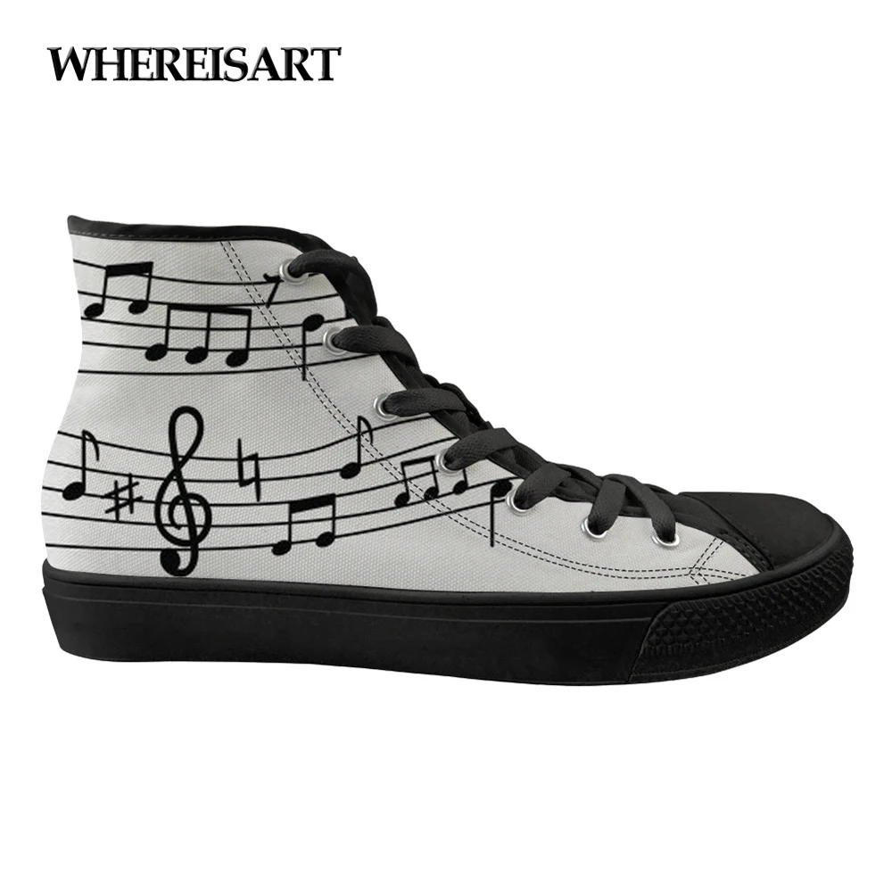 WHEREISART Ladies Flats Vulcanize Shoes Music Notes Pattern High Top Casual Fashion Female Canvas Shoes Woman Sneakers Lace Up
WHEREISART Ladies Flats Vulcanize Shoes Music Notes Pattern High Top Casual Fashion Female Canvas Shoes Woman Sneakers Lace Up