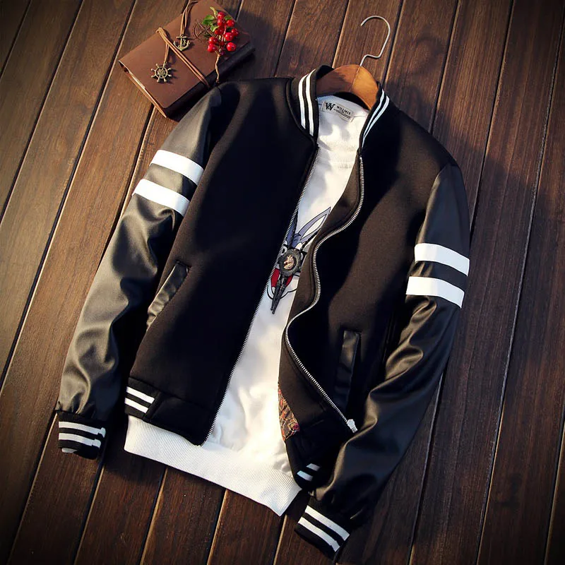 Envmenst 2017 New Arrival Autumn Men Stand Collar Striped Sleeve Leather Jacket Men Patchwork Jacket Size M~3XL
Envmenst 2017 New Arrival Autumn Men Stand Collar Striped Sleeve Leather Jacket Men Patchwork Jacket Size M~3XL