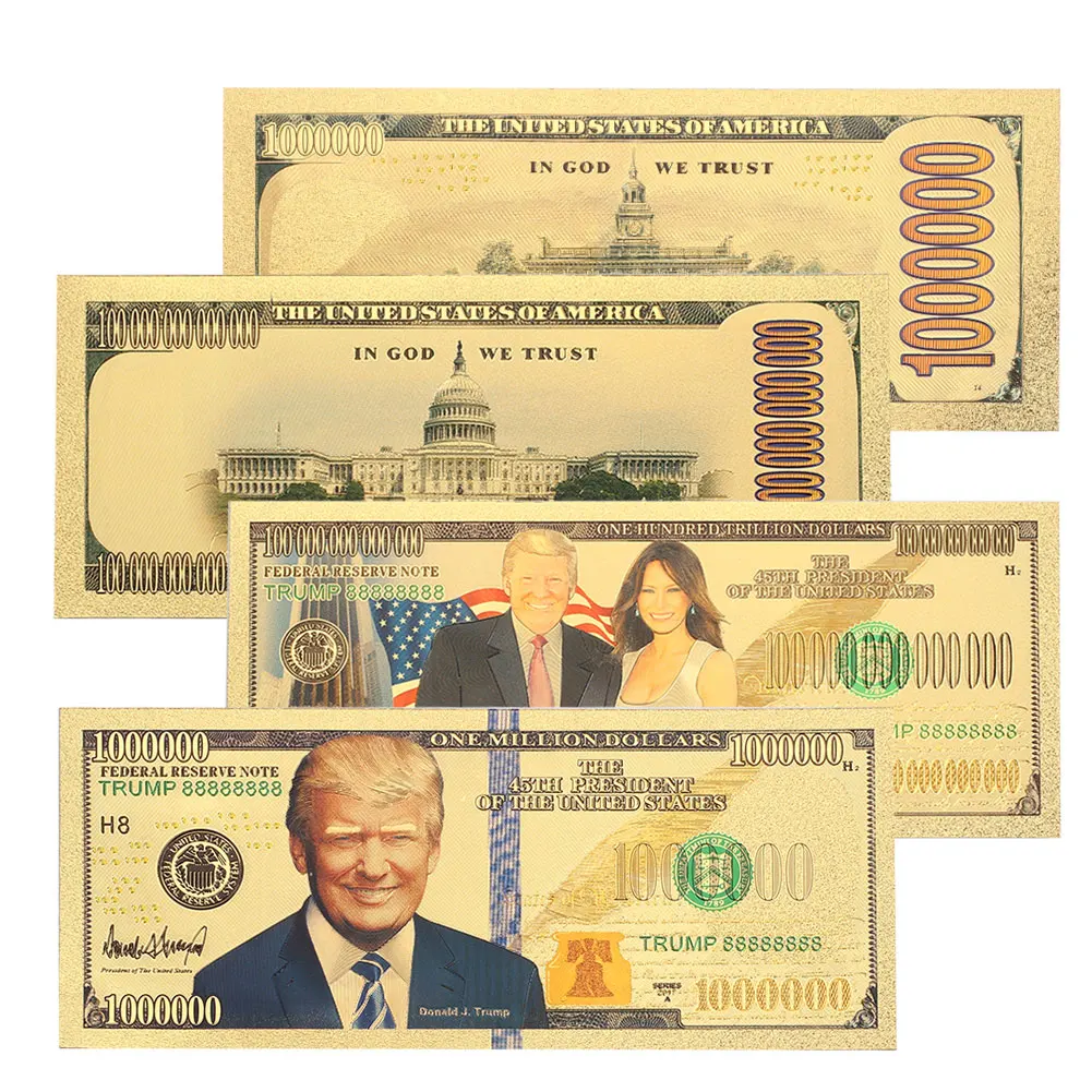 Gold Antique Plated Donald Trump and The First Lady Commemorative Notes Banknotes 24K Gold Plated Dollars 10 Billion Trump
Gold Antique Plated Donald Trump and The First Lady Commemorative Notes Banknotes 24K Gold Plated Dollars 10 Billion Trump