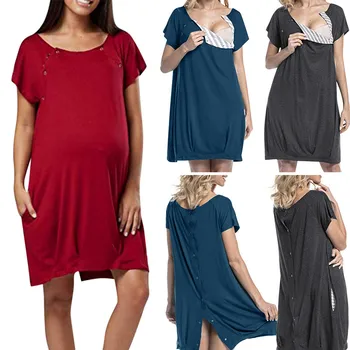 Pregnancy Dress Nursing Solid O-Neck Dress Robe Grossesse Maternity Summer Sleepwear Casual Clothing Plus Size Dress S-2XL 2019
Pregnancy Dress Nursing Solid O-Neck Dress Robe Grossesse Maternity Summer Sleepwear Casual Clothing Plus Size Dress S-2XL 2019
