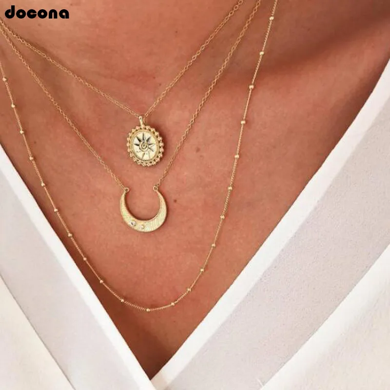 Docona Retro Boho Metal Gold Moon Sun Beads Multilayer Pendant Necklace For Women Punk Carved Crystal Party Jewelry Gift C02306
Docona Retro Boho Metal Gold Moon Sun Beads Multilayer Pendant Necklace For Women Punk Carved Crystal Party Jewelry Gift C02306