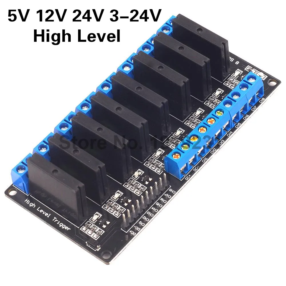 5V 12V 24V 3-24V 8 Channel Solid State Relay Module High Level Trigger DC-AC/DC-DC 250V 2A Output with Resistive Fuse
5V 12V 24V 3-24V 8 Channel Solid State Relay Module High Level Trigger DC-AC/DC-DC 250V 2A Output with Resistive Fuse