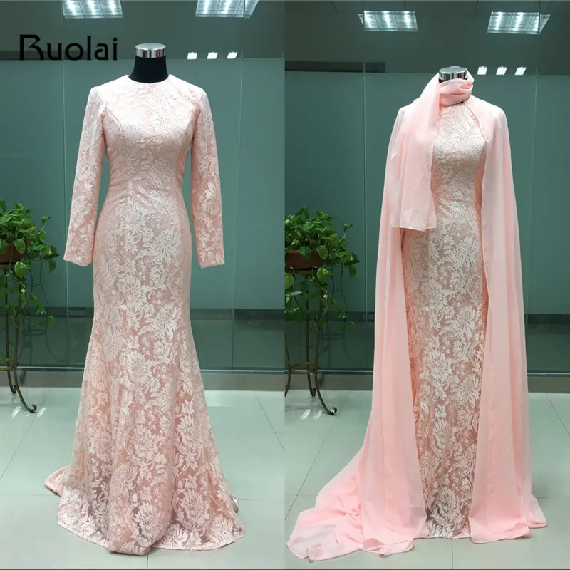 Real Photo Elegant Dubai Muslim Evening Dresses Long Sleeves Lace Mermaid Prom Dress 2019 Pink Formal Party Dresses FE42
Real Photo Elegant Dubai Muslim Evening Dresses Long Sleeves Lace Mermaid Prom Dress 2019 Pink Formal Party Dresses FE42