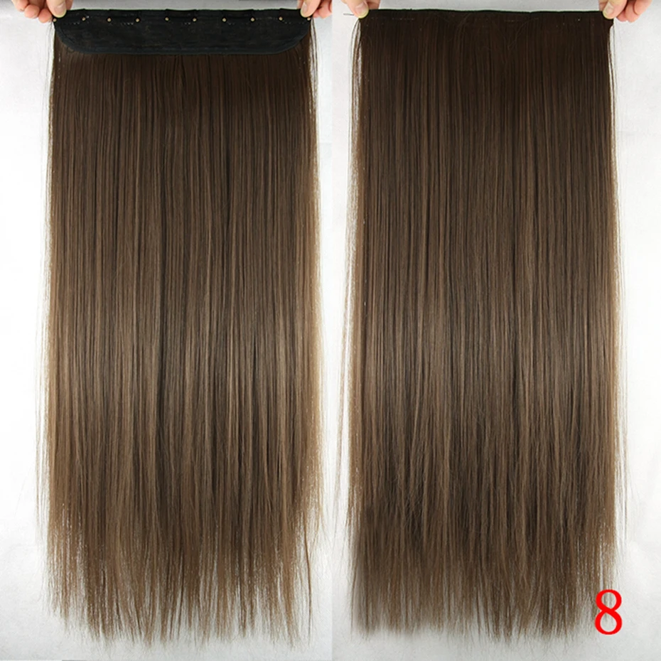 Soowee 60cm Long Straight Women Clip in Hair Extensions Black Brown High Tempreture Synthetic Hair Piece 12