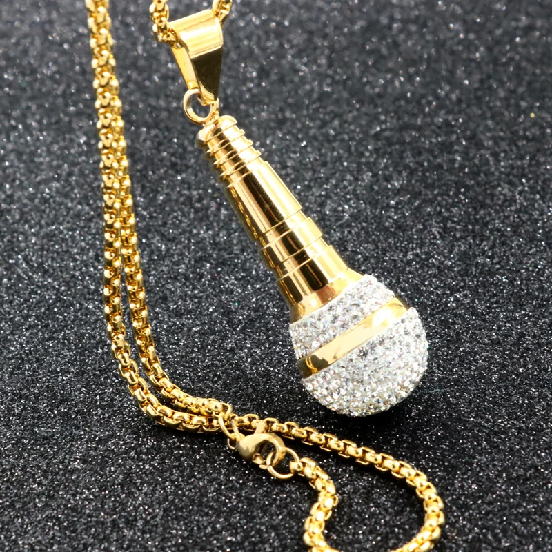 Gold Color Titanium Stainless Steel Fashion Jewelry For Women Men Pendant Hip Hop singing Necklace Popular star Microphone
Gold Color Titanium Stainless Steel Fashion Jewelry For Women Men Pendant Hip Hop singing Necklace Popular star Microphone