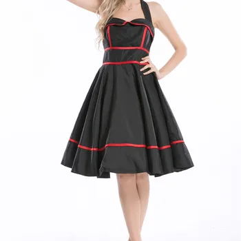 S-5XL 숙녀 50 빈티지 스타일 블랙 폴카 도트 자르기 슬리브 스윙 드레스