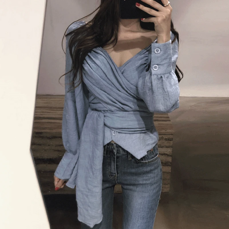 Spring and Autumn Korean Style Women Shirt New 2019 Cotton Wild Fashion Blouses and Tops Female V-neck Solid Color Shirts
Spring and Autumn Korean Style Women Shirt New 2019 Cotton Wild Fashion Blouses and Tops Female V-neck Solid Color Shirts