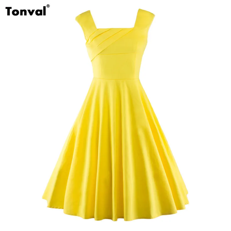 Tonval Square Collar Yellow Dress Summer 2018 Women Vintage Cotton Dresses 1950S Party Backless Elegant Sleeveless Dress
Tonval Square Collar Yellow Dress Summer 2018 Women Vintage Cotton Dresses 1950S Party Backless Elegant Sleeveless Dress