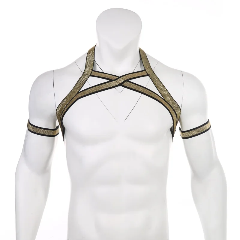 Sexy Men Bondage Chest Harness Shoulder Body Chest Straps Lingerie Muscle Men Elastic Harness Halter Neck Strap with 2 Arm Bands 
Sexy Men Bondage Chest Harness Shoulder Body Chest Straps Lingerie Muscle Men Elastic Harness Halter Neck Strap with 2 Arm Bands