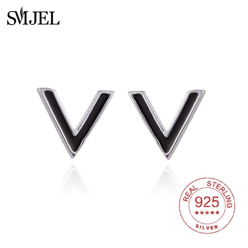 SMJE Solid 925 Sterling Silver Trend Black Earrings Oorbellen Simple Wind Letter V Shape Stud Earrings For Women
SMJE Solid 925 Sterling Silver Trend Black Earrings Oorbellen Simple Wind Letter V Shape Stud Earrings For Women