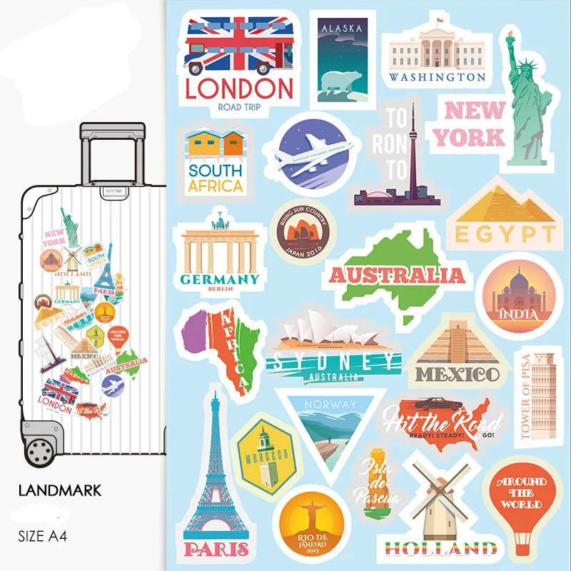 24pcs Landmark construction suitcase stickers retro personality waterproof suitcase guitar computer notebook stickers
24pcs Landmark construction suitcase stickers retro personality waterproof suitcase guitar computer notebook stickers