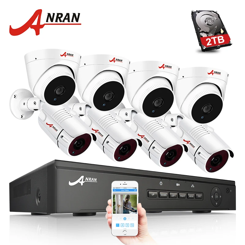 

ANRAN 1080P HD P2P Plug and Play IR Outdoor Waterproof Day Night Security IP Cameras 8CH NVR POE CCTV Security System 2TB HDD
