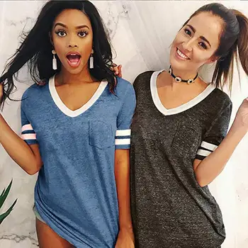 2018 New Autumn Casual V Neck Women Striped Splicing Baseball T Shirts Summer Short Sleeve Top tees All Match Tshirt Clothes
2018 New Autumn Casual V Neck Women Striped Splicing Baseball T Shirts Summer Short Sleeve Top tees All Match Tshirt Clothes