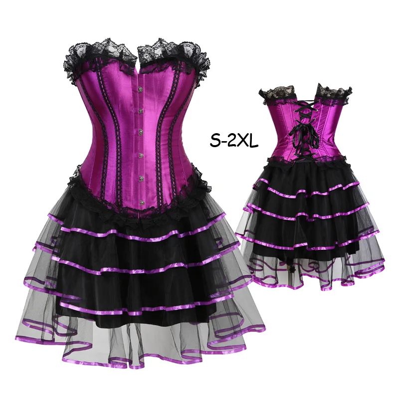 Women's Sexy Strapless Gothic Corset Dress Vintage Victorian Steampunk Bustiers and Corsets With Lace Up Skirt Showgirl Costume
Women's Sexy Strapless Gothic Corset Dress Vintage Victorian Steampunk Bustiers and Corsets With Lace Up Skirt Showgirl Costume