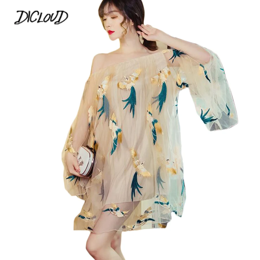 Boho Embroidery Summer Dress Women 2018 Long-Sleeved Mesh Transparent Dress Female Elegant Flared Sleeve Strapless Beach Dresses
Boho Embroidery Summer Dress Women 2018 Long-Sleeved Mesh Transparent Dress Female Elegant Flared Sleeve Strapless Beach Dresses