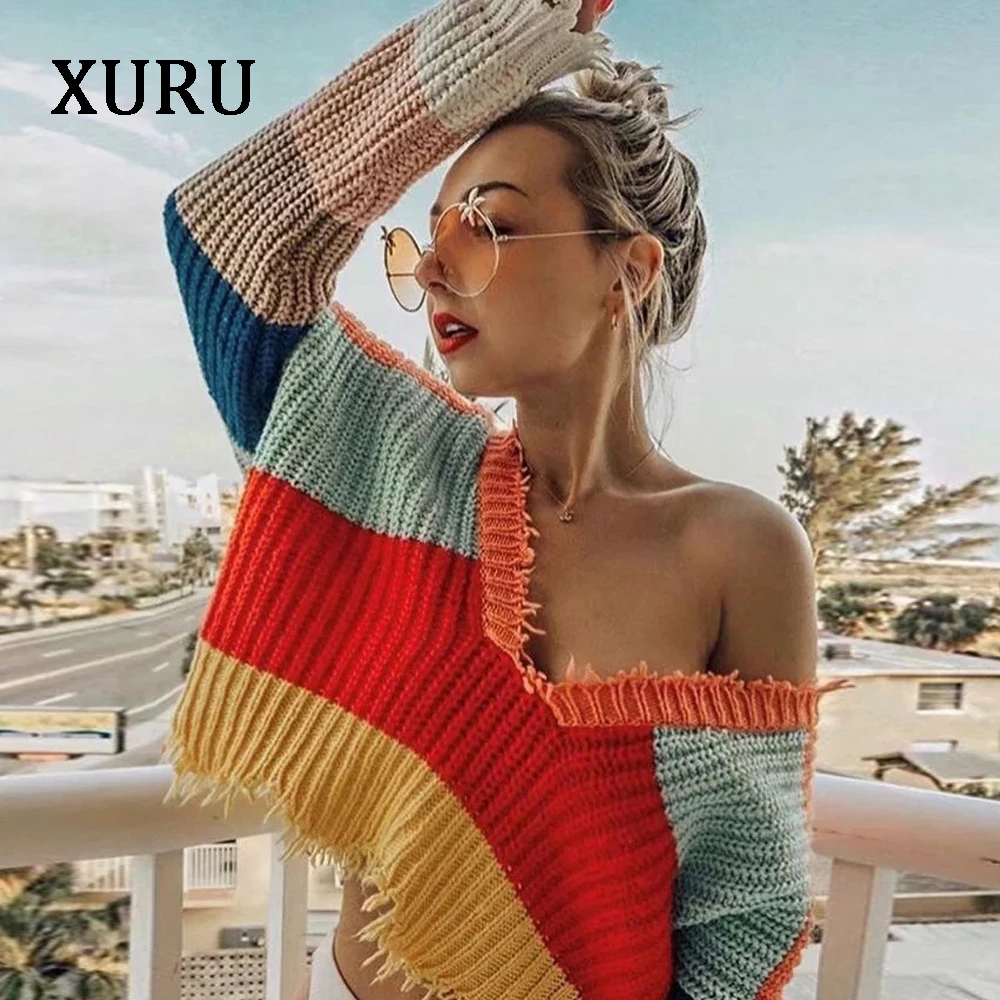 XURU new hot-selling sweater women's front and back two wear color stripes low-cut irregular sweater women's clothing
XURU new hot-selling sweater women's front and back two wear color stripes low-cut irregular sweater women's clothing