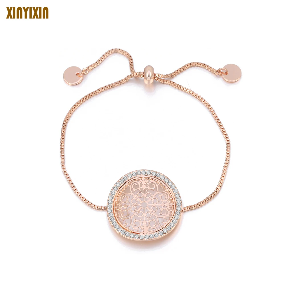 Фото Fashion Rose Gold Crystal Hollow Pattern Bracelet for Women Simple Bohemia Color Adjustable Bangle Tiny Hand Accessory | Украшения и