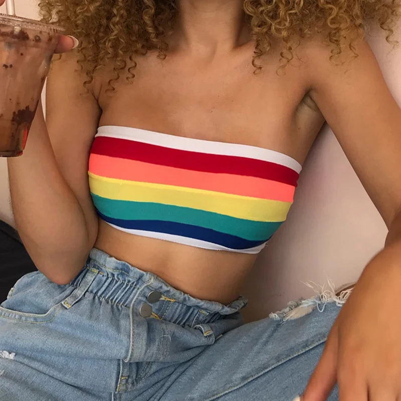 Women newSummer Sexy Tube Top for Female Strapless Bustier Crop Top Stripe Vest Bandeau Tops Rainbow Striped Sport bra
Women newSummer Sexy Tube Top for Female Strapless Bustier Crop Top Stripe Vest Bandeau Tops Rainbow Striped Sport bra