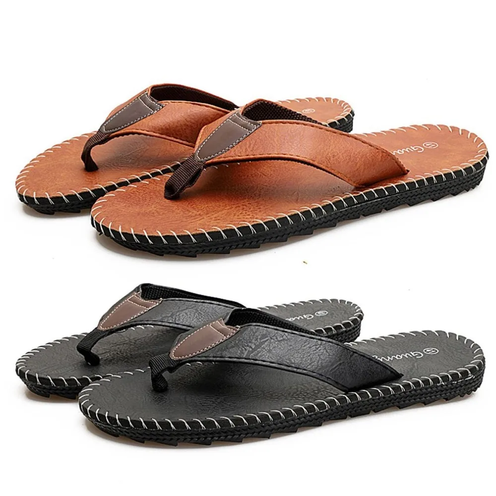 Fashion PU Leather Men Summer Flip Flops Casual Male Slippers Non-slip Soft-soled Outdoor Beach Slippers Preventing Stink 
Fashion PU Leather Men Summer Flip Flops Casual Male Slippers Non-slip Soft-soled Outdoor Beach Slippers Preventing Stink