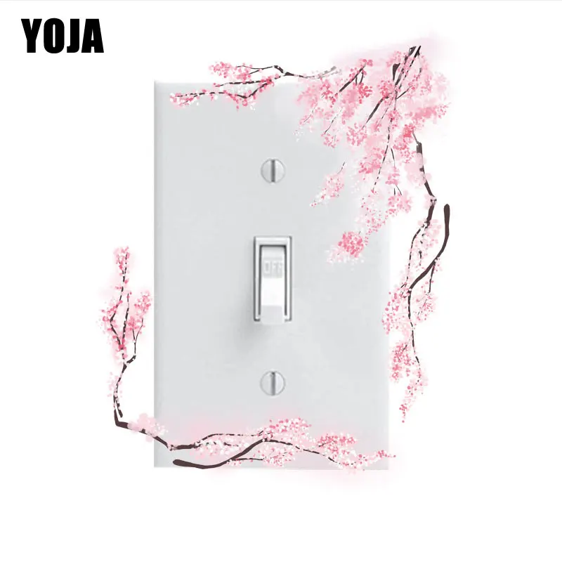 YOJA Romantic Pink Flowers And Tree Branch Borders Switch Sticker Room Decorative Interesting Design PVC Wall Decal 8SS0598 | Дом и сад