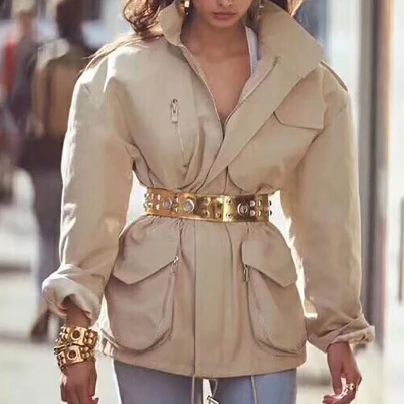 HIGH QUALITY Newest 2019 Autumn Winter Runway Designer Coat Women's Zip Pocket Military Trench
HIGH QUALITY Newest 2019 Autumn Winter Runway Designer Coat Women's Zip Pocket Military Trench