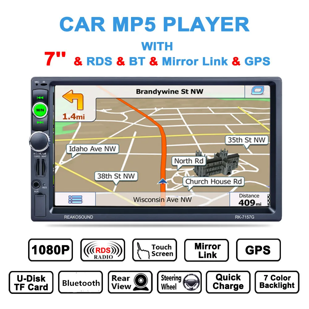 7 Inch 2 Din Bluetooth Auto Car Stereo MP5 Player GPS Navigation AM FM RDS Radio Support Mirror Link Car Rear View Camera
7 Inch 2 Din Bluetooth Auto Car Stereo MP5 Player GPS Navigation AM FM RDS Radio Support Mirror Link Car Rear View Camera