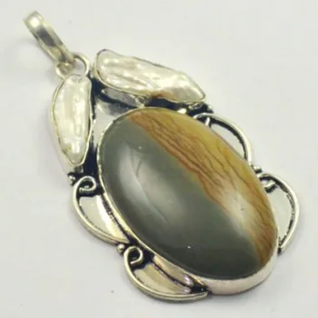 Mookaite Jaspers & Biwa Pearls Pendant Silver Overlay over Copper, Total Length: 70mm , P3790
Mookaite Jaspers & Biwa Pearls Pendant Silver Overlay over Copper, Total Length: 70mm , P3790