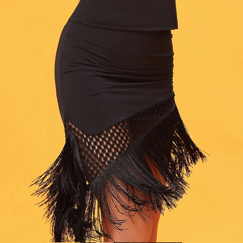 Фото Черная модная юбка для латинских танцев с кисточками взрослых - купить