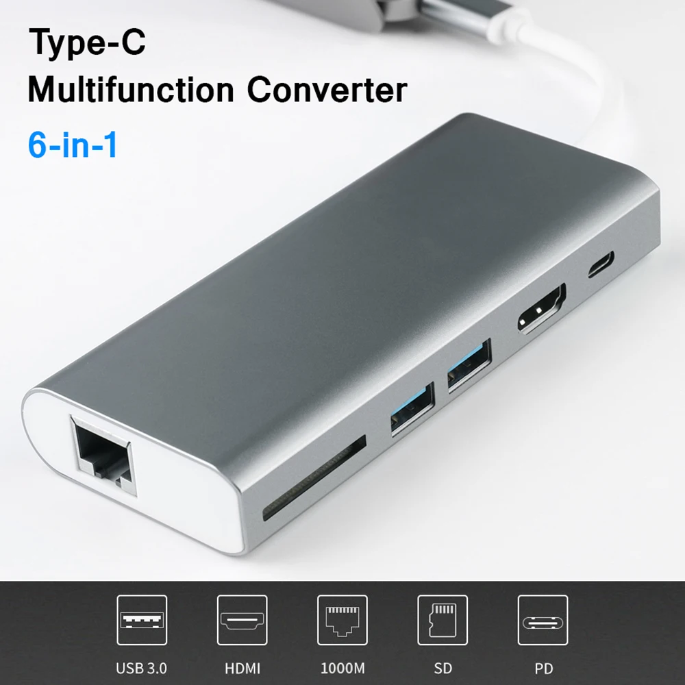 Тип usb C преобразователь к HDMI USB 3 0 мощность PD 5 мм аудио RJ45 Ethernet адаптер SD/TF Card Reader