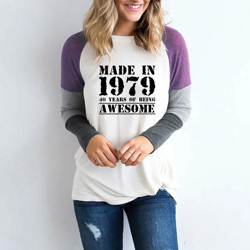 Made in 1979 40 Years of Being Awesome Print T-Shirt Female Harajuku Punk Birthday Long Sleeve Tops Women Silicone Tees For Lady
Made in 1979 40 Years of Being Awesome Print T-Shirt Female Harajuku Punk Birthday Long Sleeve Tops Women Silicone Tees For Lady