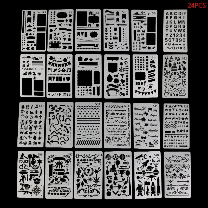 24 Sheets Drawing Template Stencils Journal Notebook Diary Scrapbooking Hollow DIY Stationery School Office Supplies
24 Sheets Drawing Template Stencils Journal Notebook Diary Scrapbooking Hollow DIY Stationery School Office Supplies