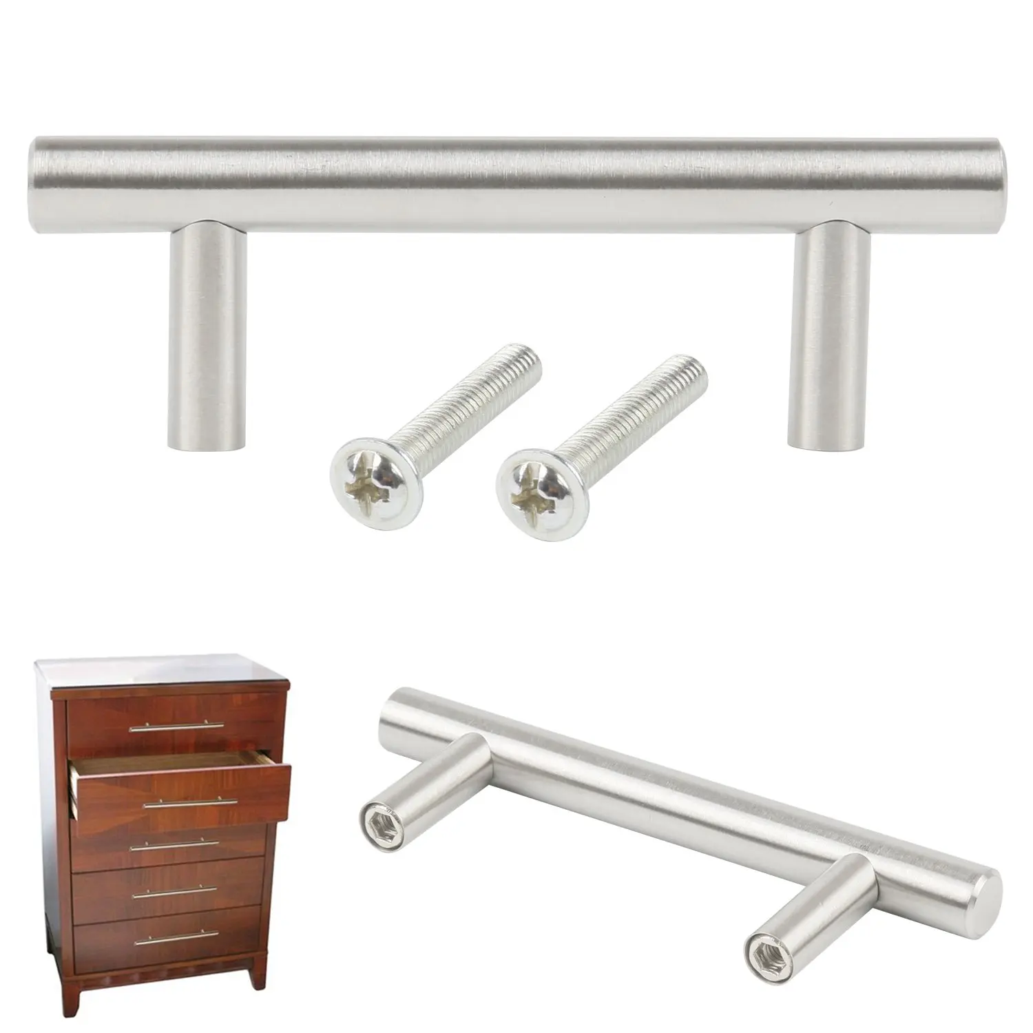 Pack With 20 Furniture / Cabinet / Drawer Handles Made Of Stainless Steel, Total Width 100Mm, T-Handle Center 64Mm
Pack With 20 Furniture / Cabinet / Drawer Handles Made Of Stainless Steel, Total Width 100Mm, T-Handle Center 64Mm