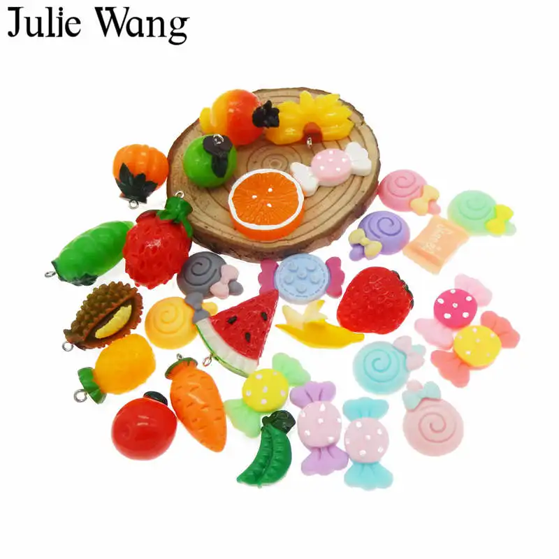 Julie Wang 20 шт. фрукты из смолы овощи конфеты слизь случайным образом микс подвески