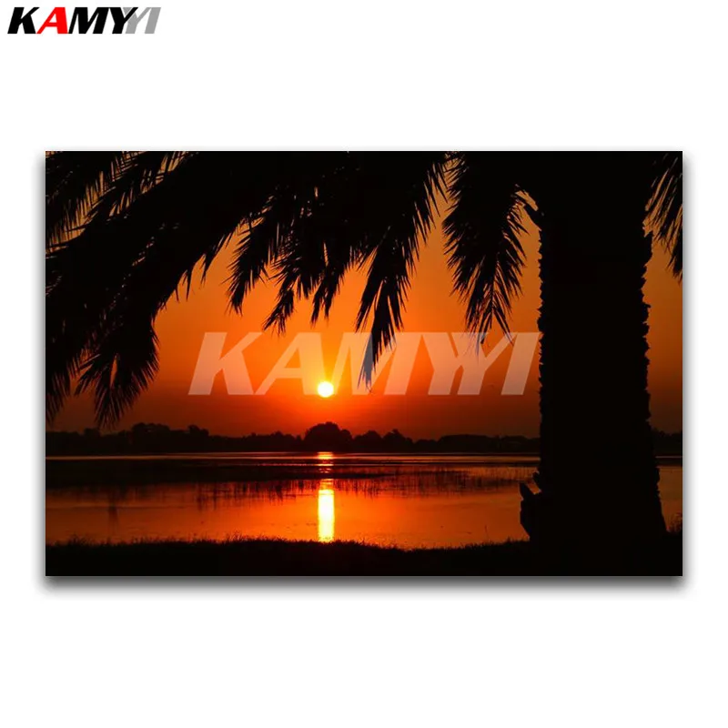 Full Square Diamond embroidery Cross stitch scenery DIY 3D mosaic Sunset Round painting River | Дом и сад