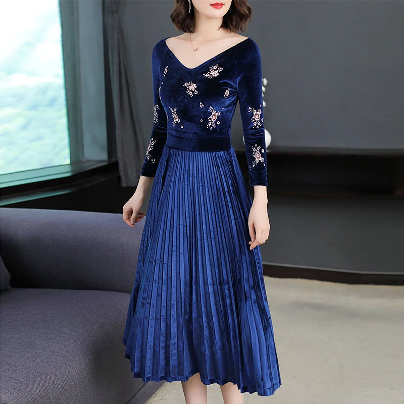 Velvet dress women clothes long sleeve v neck party dresses vintage navy blue winter autumn 2018 print floral elegant dress
Velvet dress women clothes long sleeve v neck party dresses vintage navy blue winter autumn 2018 print floral elegant dress