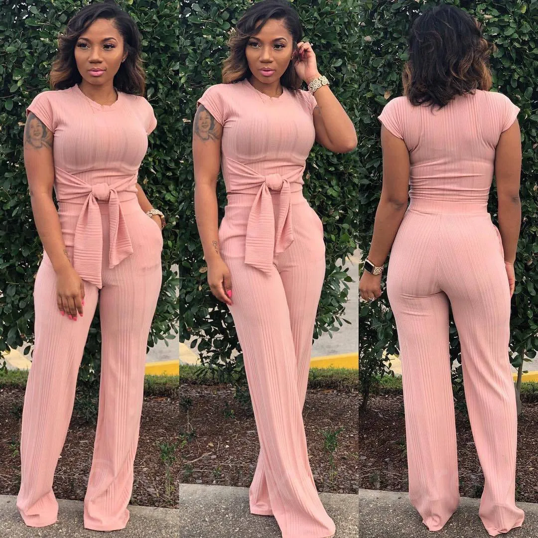 2019 New Women Knitted Short Sleeve Tie Up Tops Straight Long Pants Suits Solid Vintage Tracksuit Outfit Two Piece Sets
2019 New Women Knitted Short Sleeve Tie Up Tops Straight Long Pants Suits Solid Vintage Tracksuit Outfit Two Piece Sets